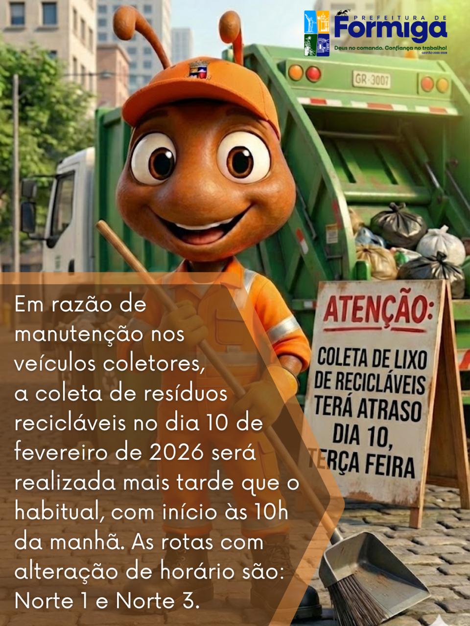 Alteração no horário da coleta de resíduos nesta terça-feira (10/02)