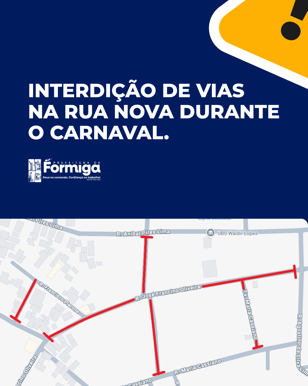 Atenção: interdição de vias na Rua Nova durante o Carnaval