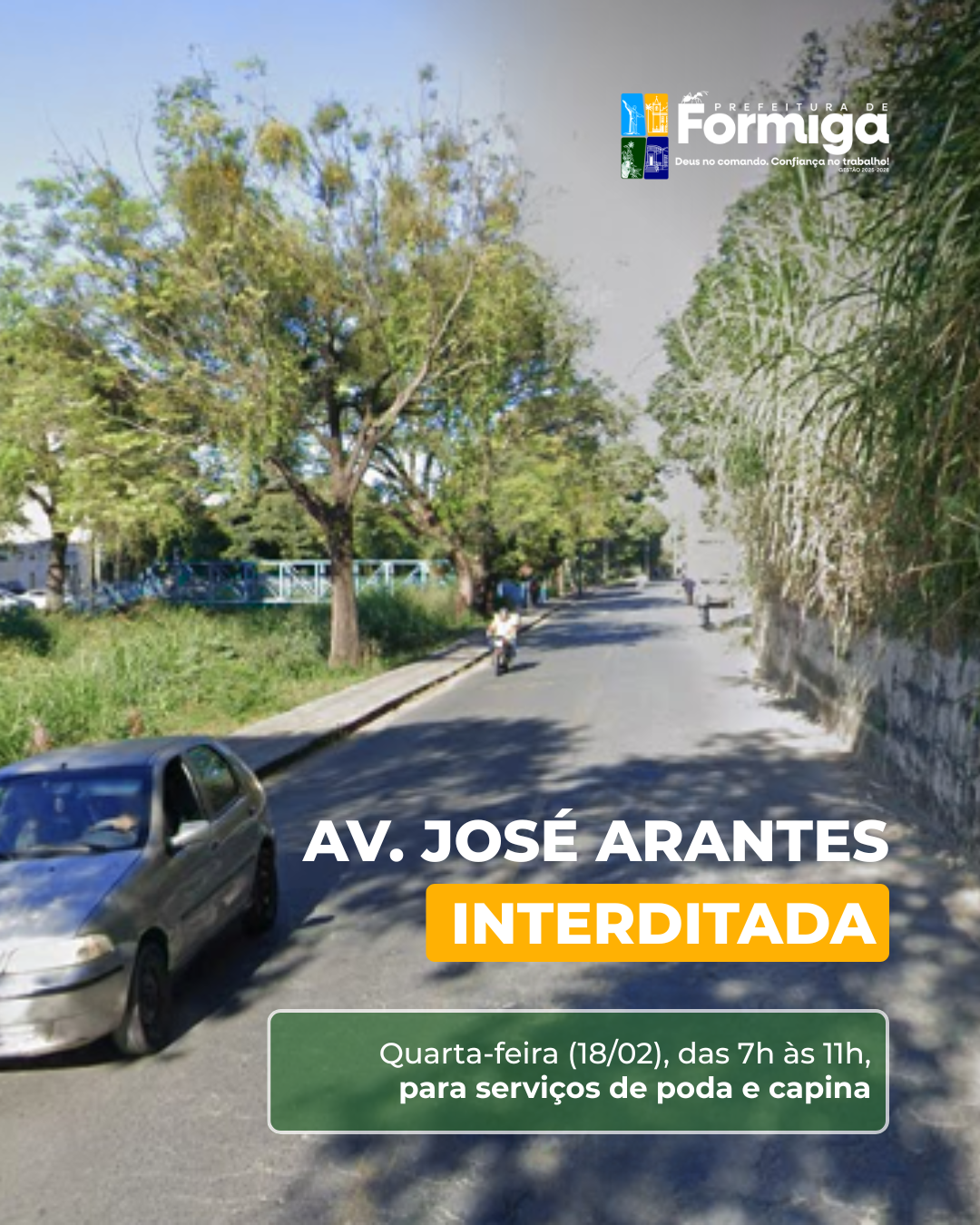 Avenida José Arantes será interditada nesta quarta-feira (18/02)