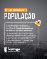 Chuvas persistentes seguem em Formiga; redobre a atenção, evite áreas de risco e, em caso de emergência, acione a Defesa Civil ou o Corpo de Bombeiros.