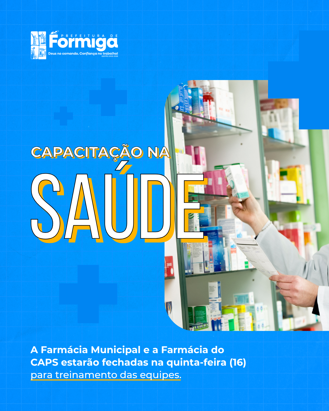 Farmácia Municipal e do CAPS passam por atualização de sistema e não terão atendimento nesta quinta-feira