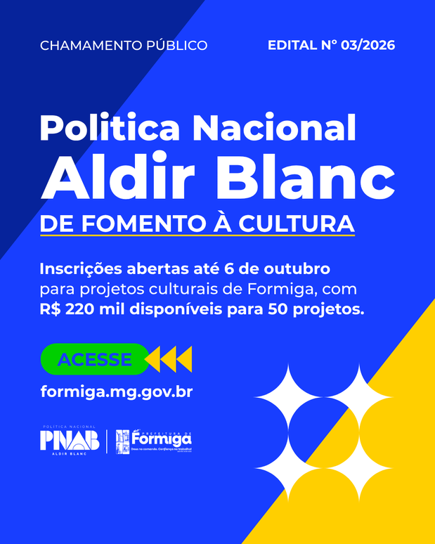 PNAB 2026: inscrições abertas para projetos culturais de Formiga com R$ 220 mil em recursos
