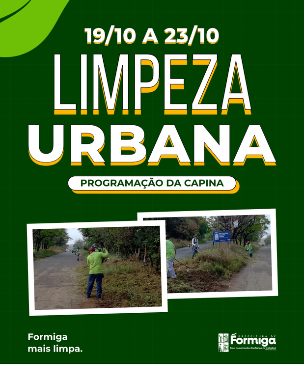 Prefeitura de Formiga divulga cronograma de limpeza urbana para o período de 19 a 23 de outubro