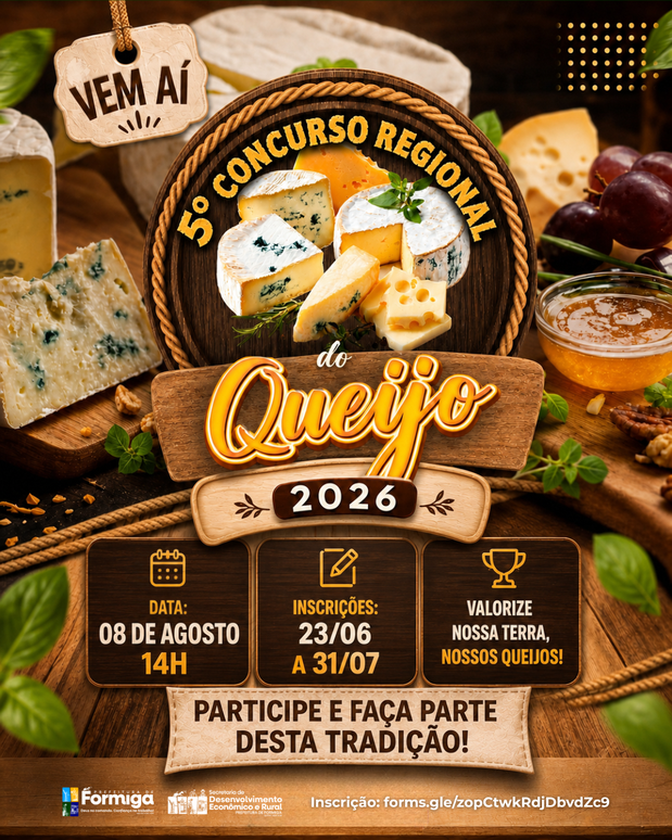 Prefeitura de Formiga abre inscrições para o 5º Concurso Regional do Queijo – 2026