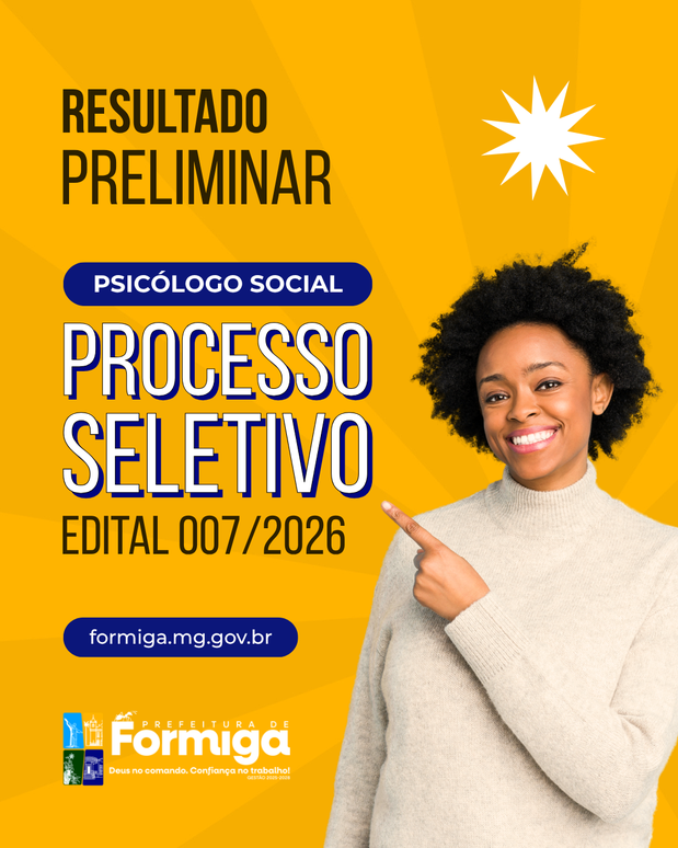 Prefeitura divulga resultado preliminar do Processo Seletivo nº 007/2026 para Psicólogo Social