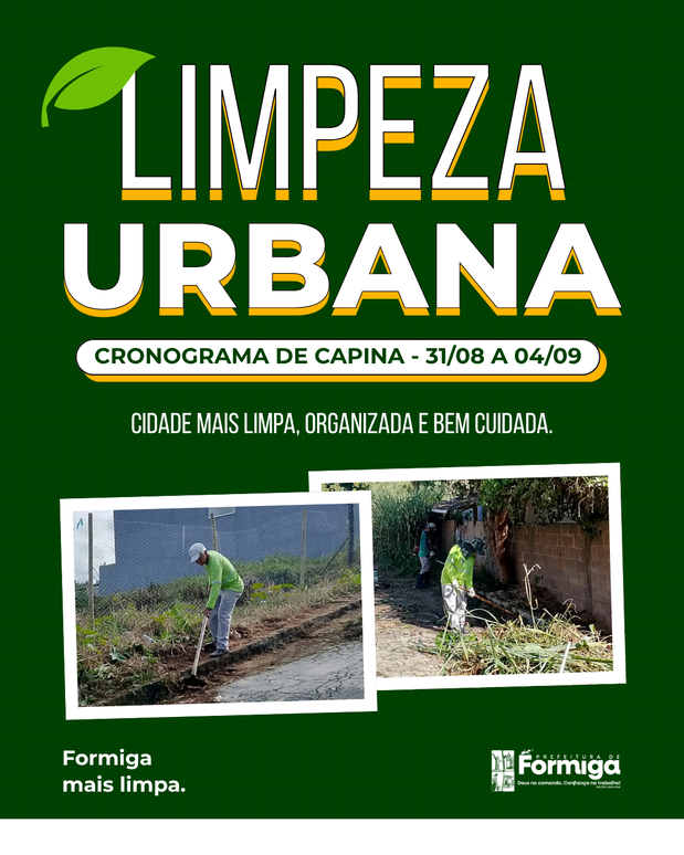 Prefeitura de Formiga divulga cronograma de capina de 31 de agosto a 4 de setembro