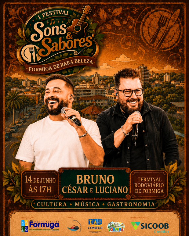 Festival Sons & Sabores recebe show de Bruno César e Luciano no dia 14 de junho