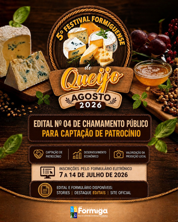 Chamamento Público para captação de patrocínio do Festival Formiguense do Queijo – Edição 2026