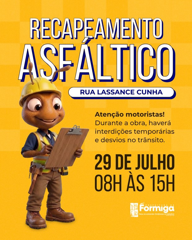 Prefeitura Inicia Recapeamento Asfáltico da Rua Lassance Cunha no Dia 29 de Julho