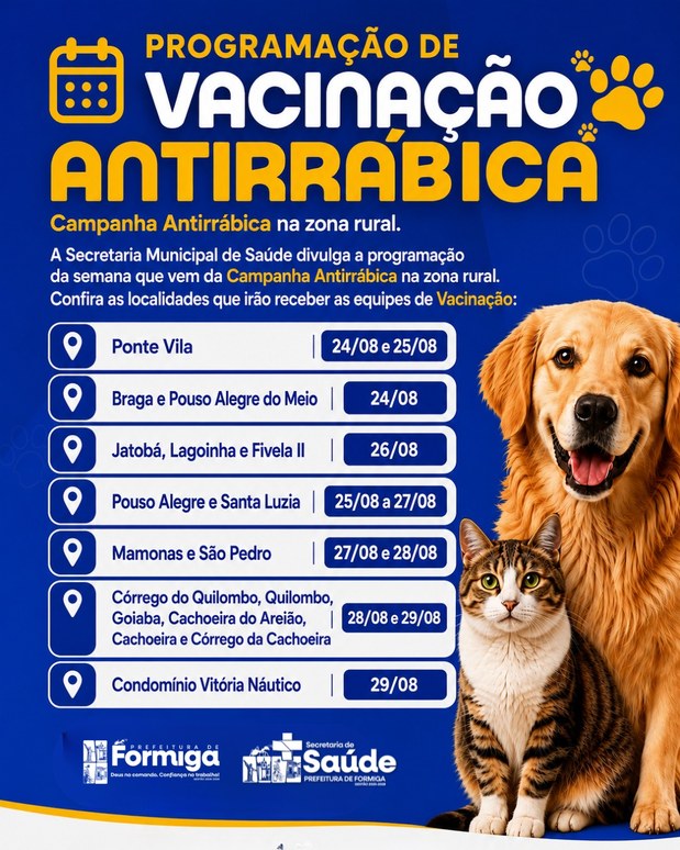 A Vacinação Antirrábica Continua na Zona Rural de Formiga!