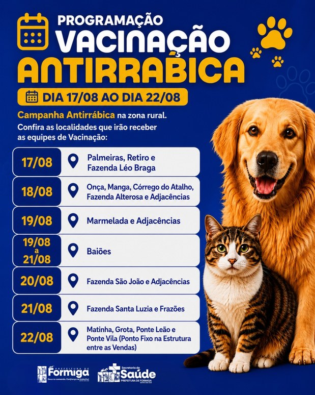 A Vacinação Antirrábica Continua na Zona Rural de Formiga!
