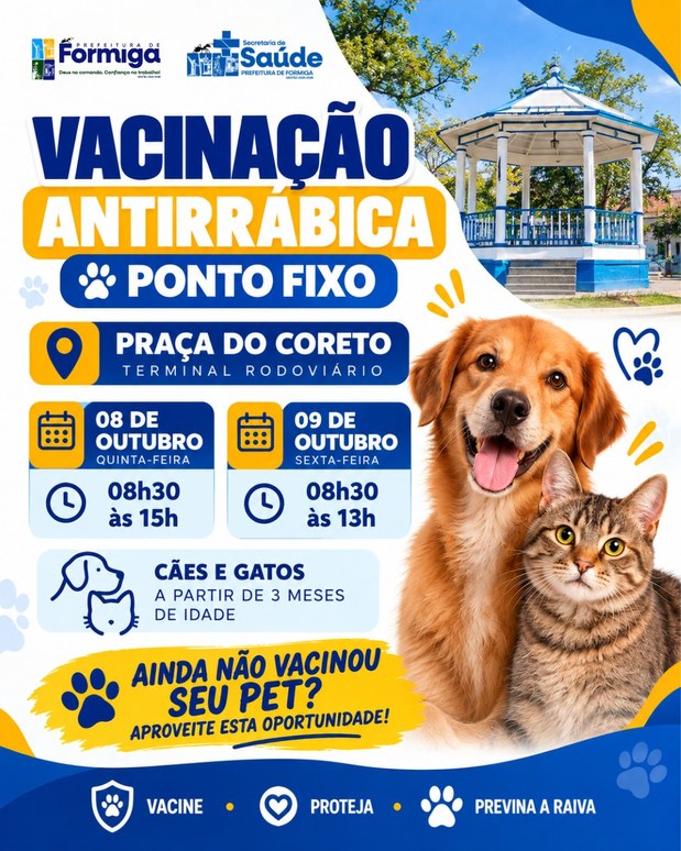 Vacinação antirrábica: Formiga terá ponto fixo nos dias 8 e 9 de outubro