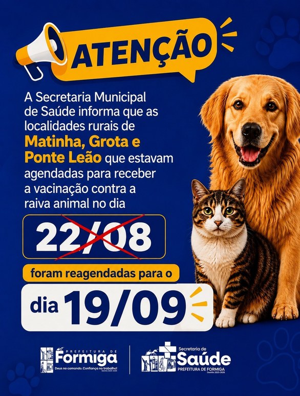 Vacinação antirrábica em Matinha, Grota e Ponte Leão é reagendada para 19/09