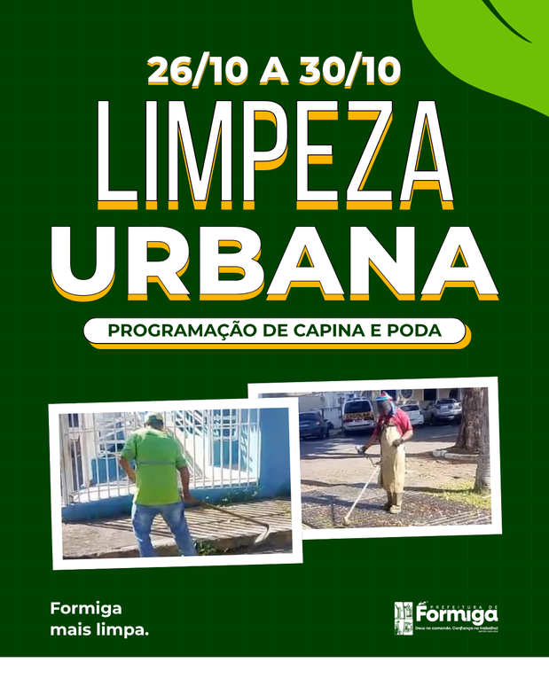 Prefeitura divulga programação dos serviços de capina e poda de 26 a 30 de outubro