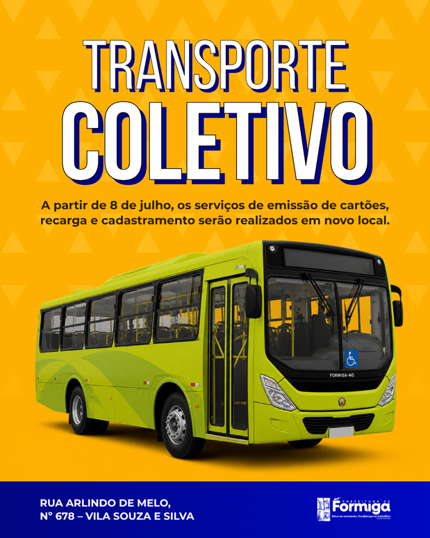 Prefeitura de Formiga informa novo local de atendimento para serviços do transporte coletivo