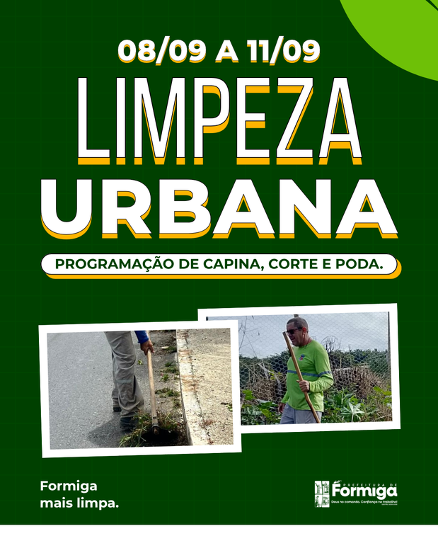 Prefeitura de Formiga divulga cronograma de capina, corte e poda para o período de 8 a 11 de setembro