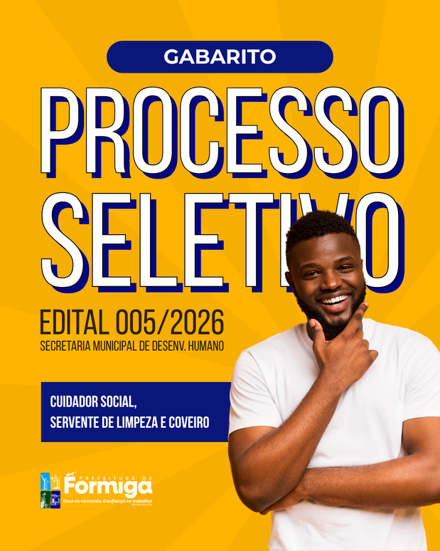 Prefeitura de Formiga divulga gabarito oficial do Processo Seletivo nº 005/2026