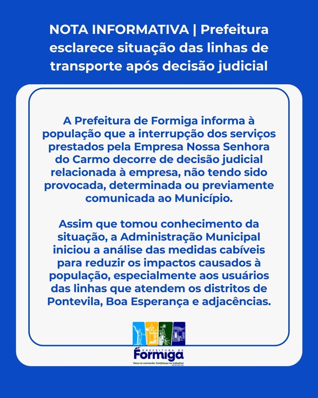 NOTA INFORMATIVA | Prefeitura esclarece situação das linhas de transporte após decisão judicial