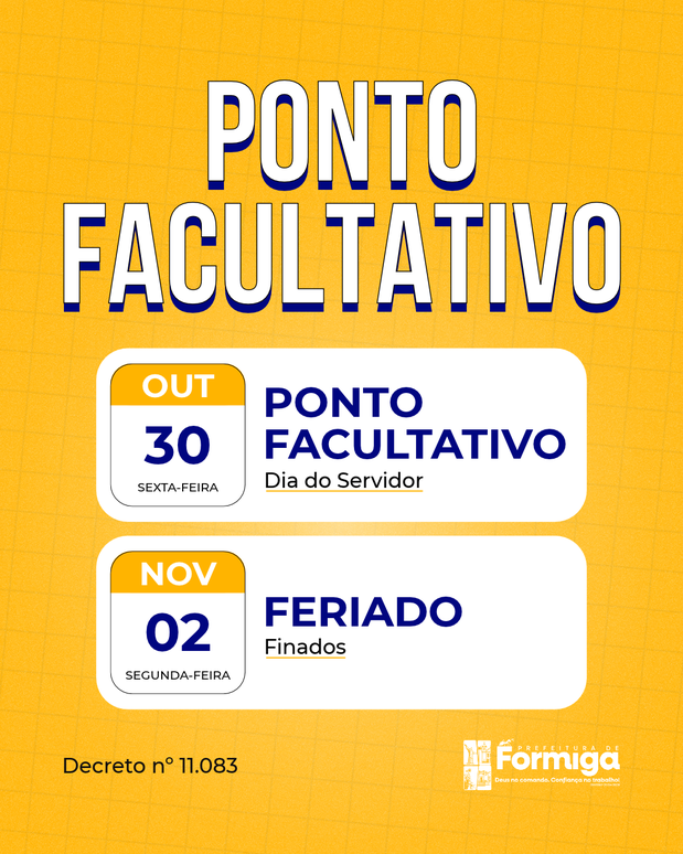Prefeitura informa ponto facultativo e feriado nas repartições municipais