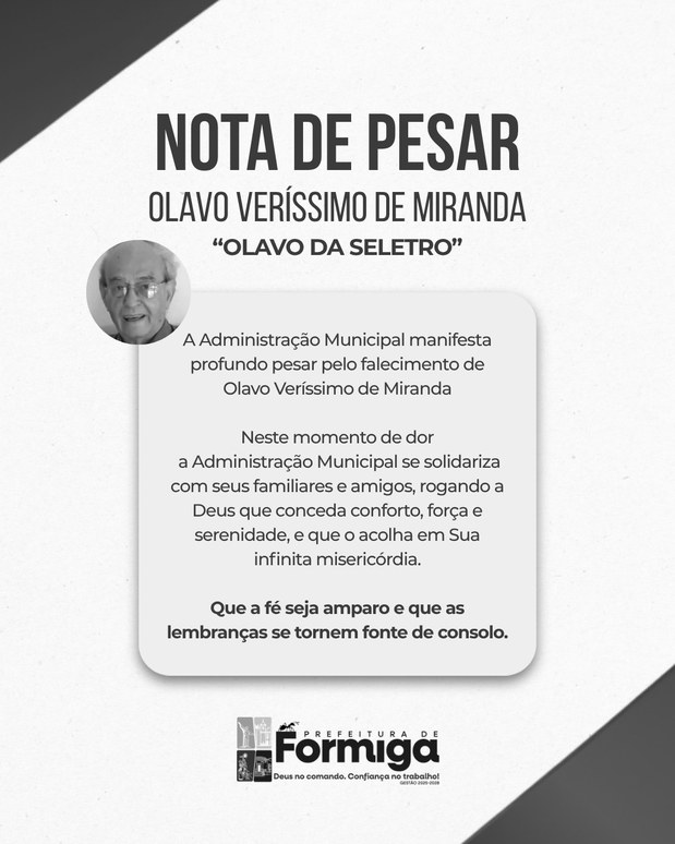 Prefeitura de Formiga manifesta pesar pelo falecimento de Olavo Veríssimo de Miranda