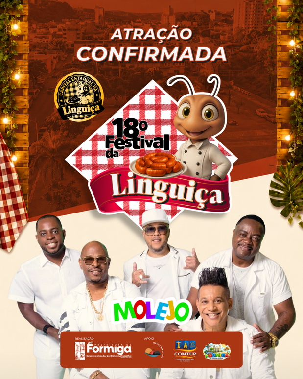 É OFICIAL! O Grupo Molejo é o destaque da programação do 18º Festival da Linguiça!