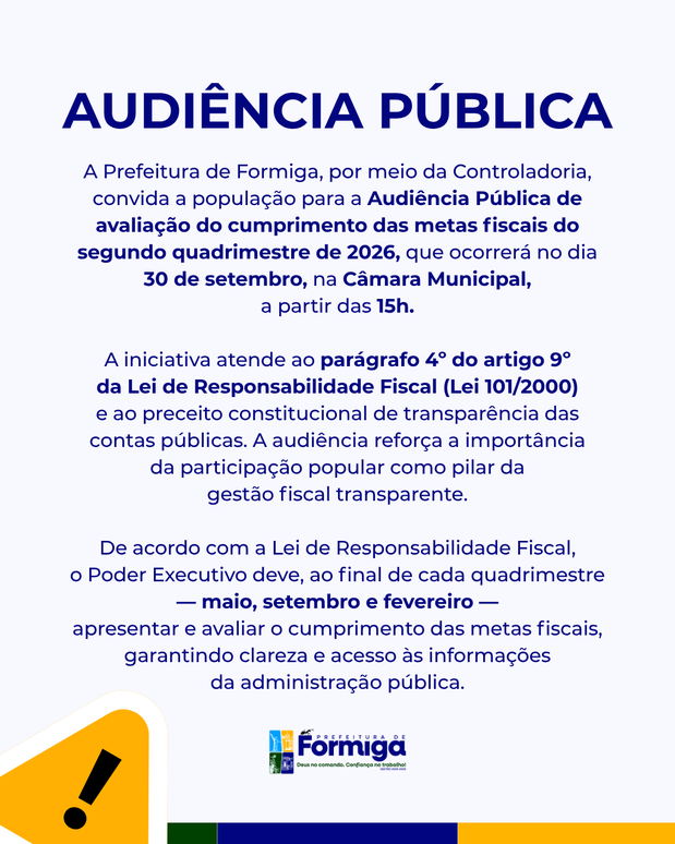 Prefeitura realiza Audiência Pública para avaliação das metas fiscais do 2° quadrimestre de 2026