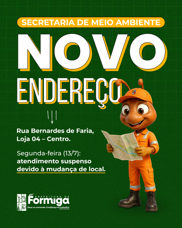 Secretaria Municipal de Meio Ambiente informa mudança de endereço e suspensão do atendimento na segunda-feira (13)