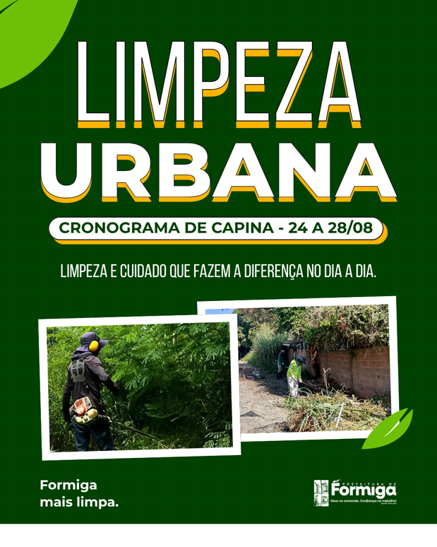 Prefeitura de Formiga divulga cronograma de capina para o período de 24 a 28 de agosto