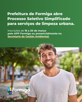 Prefeitura de Formiga abre Processo Seletivo Simplificado para serviços de limpeza urbana.