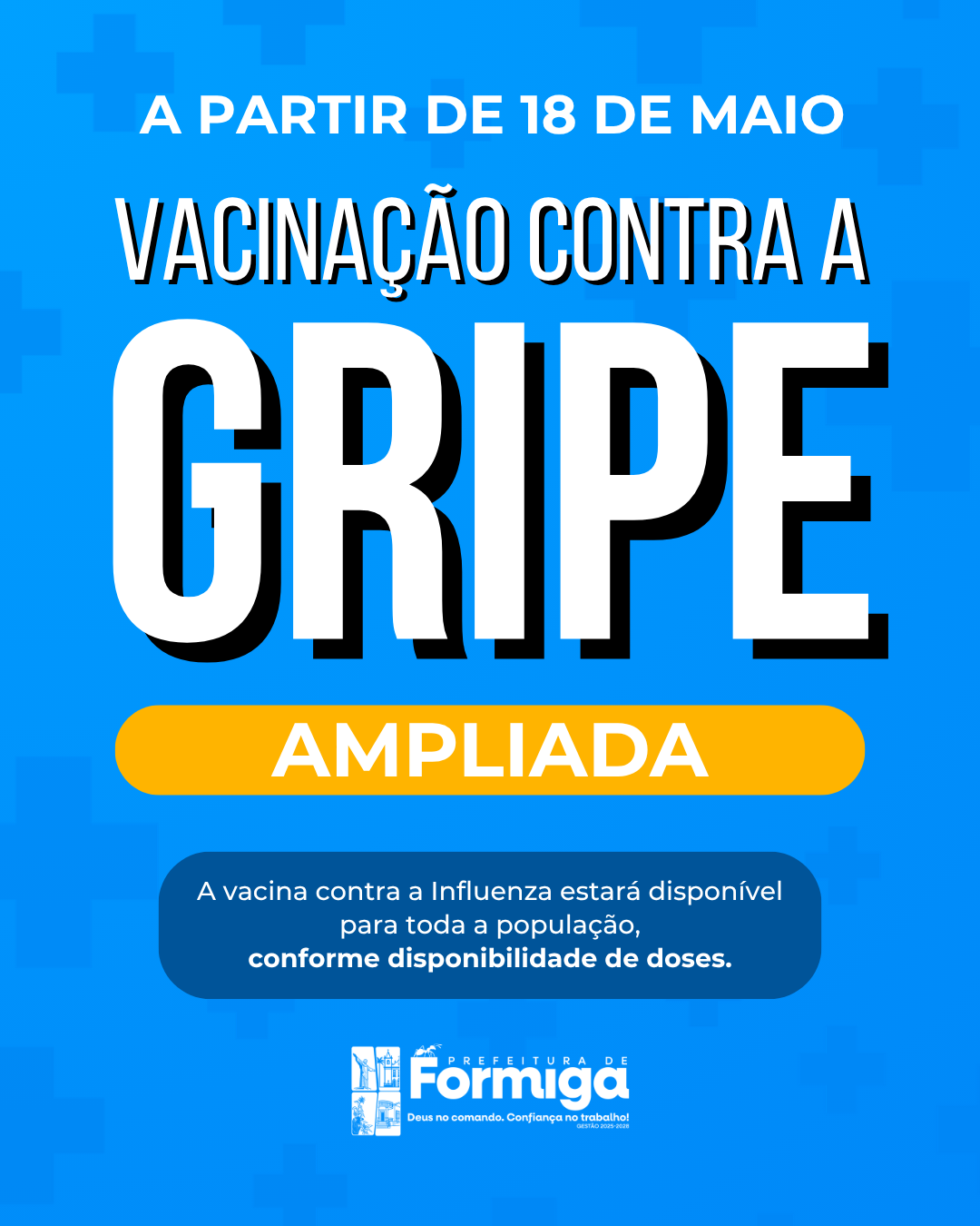 Prefeitura de Formiga amplia vacinação contra a gripe para toda a população a partir de 18 de maio
