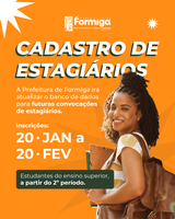 A Prefeitura de Formiga está atualizando o banco de dados de estagiários para cadastro de estudantes interessados em futuras convocações.