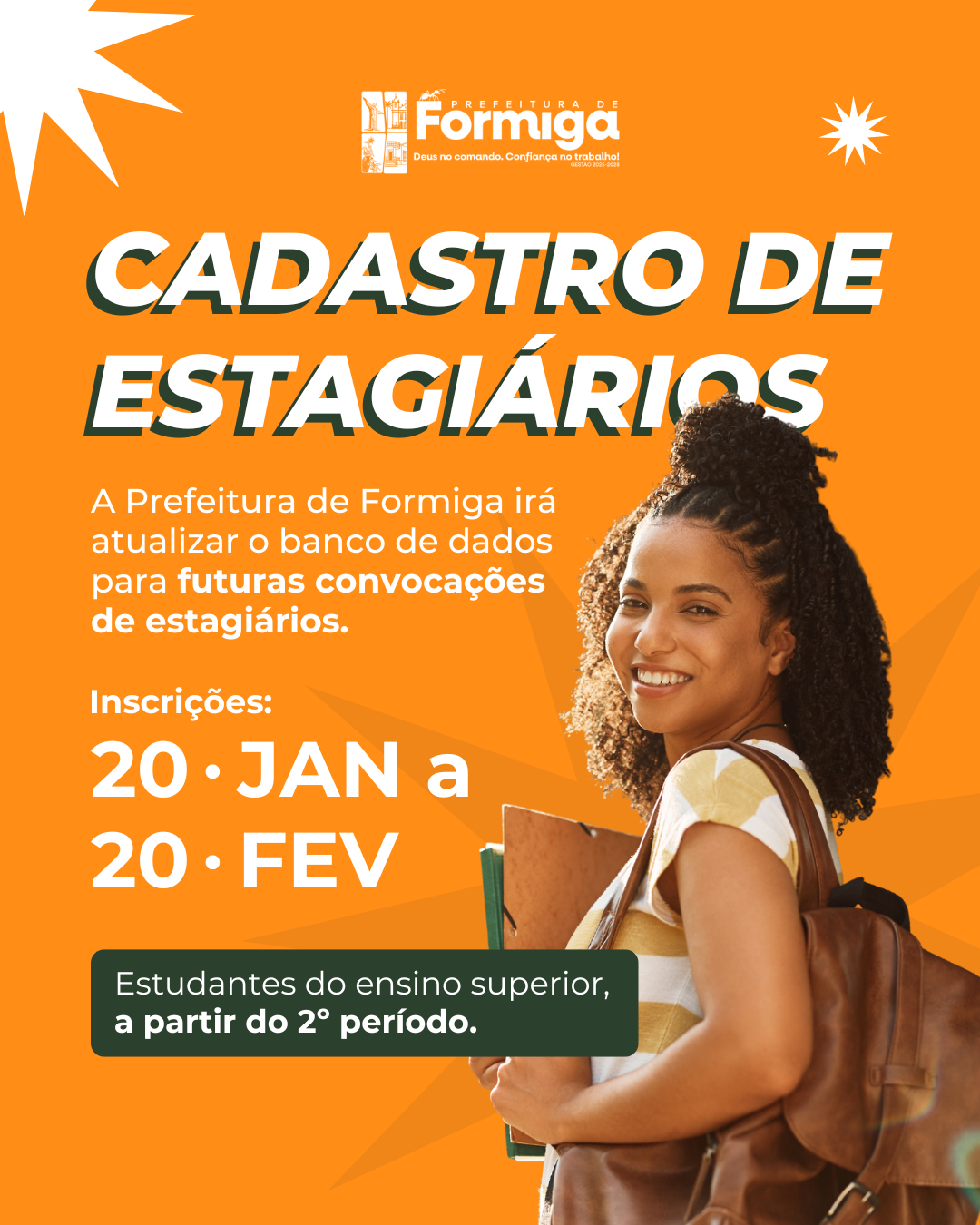 Prefeitura de Formiga atualiza cadastro para convocação de estagiários