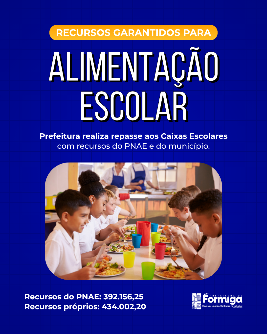 Prefeitura de Formiga garante recursos para alimentação escolar