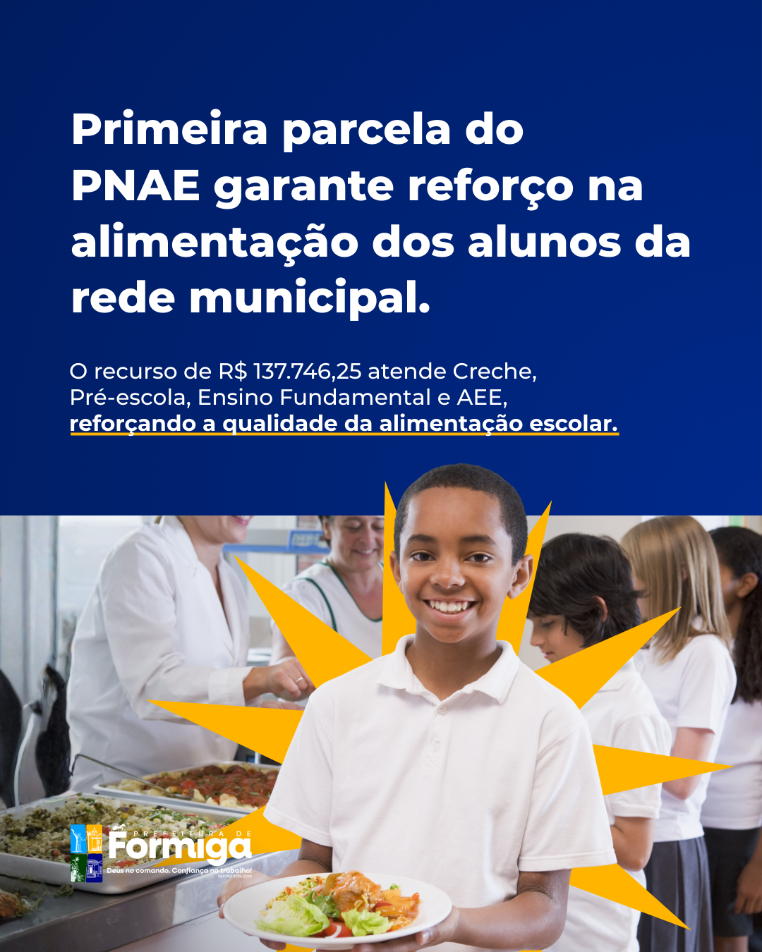 Prefeitura de Formiga recebe primeira parcela do Programa Nacional de Alimentação Escolar (PNAE)