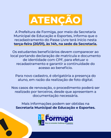 A Prefeitura de Formiga inicia nesta terça-feira o recadastramento do Passe Livre.